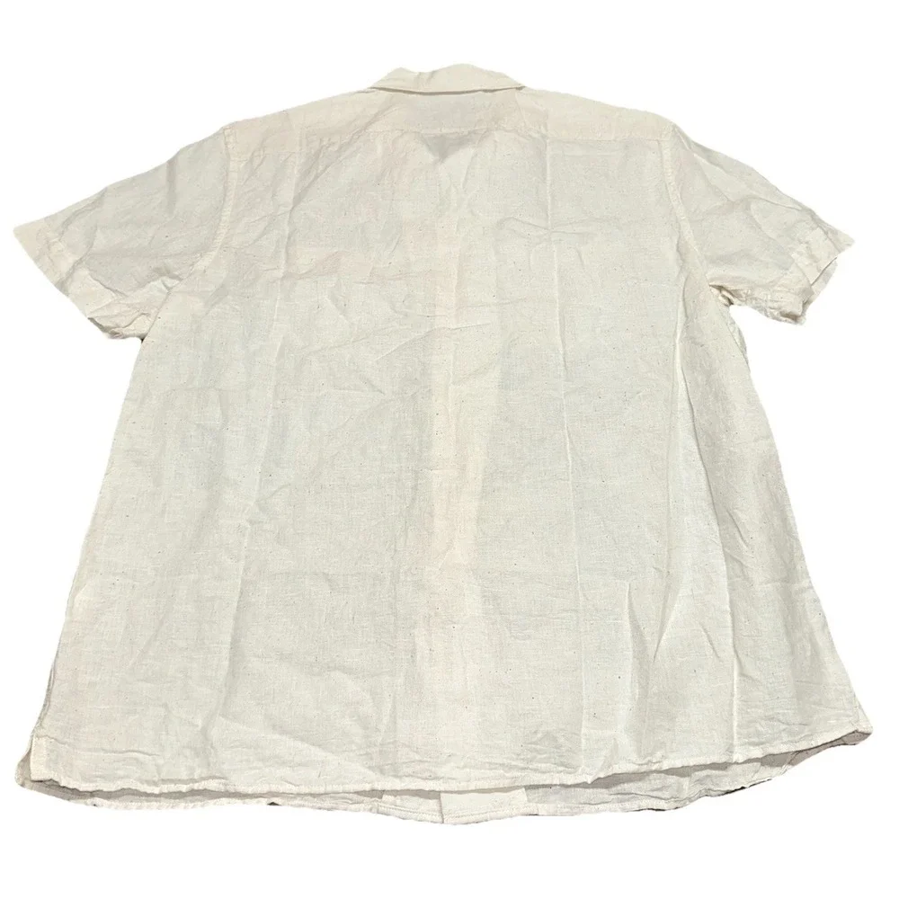 Banana Republic Slim Fit Beige Linen Cotton Loop Button Up S/S Camp Shirt Mens L